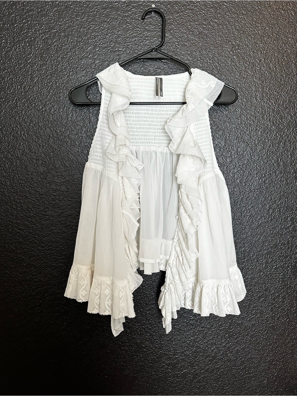 Anthropologie Sheer Cream Ruffled Boho Textured Whimsical Swing Top size M - Picture 4 of 13